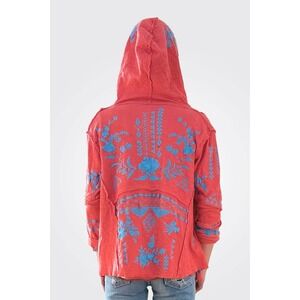 CAITE Sia Jacket Tampa Bay Coral Embroidered Hooded Open‎ Front Cardigan Small